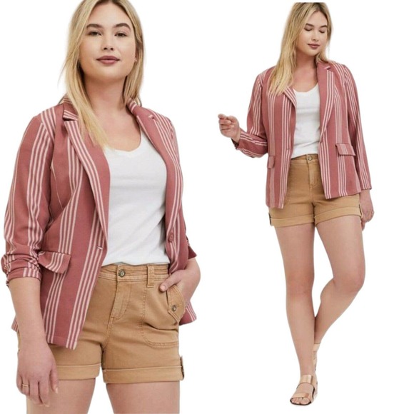 Torrid Womens Blazer Boyfriend Mauve Pink White Striped Business Casual Jacket 5 - Picture 2 of 13